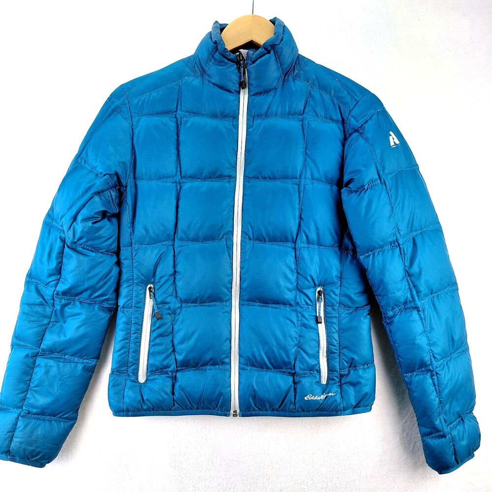 Eddie Bauer First Ascent Down Puffer Jacket Womens Small Blue Full Zip 800 Fill